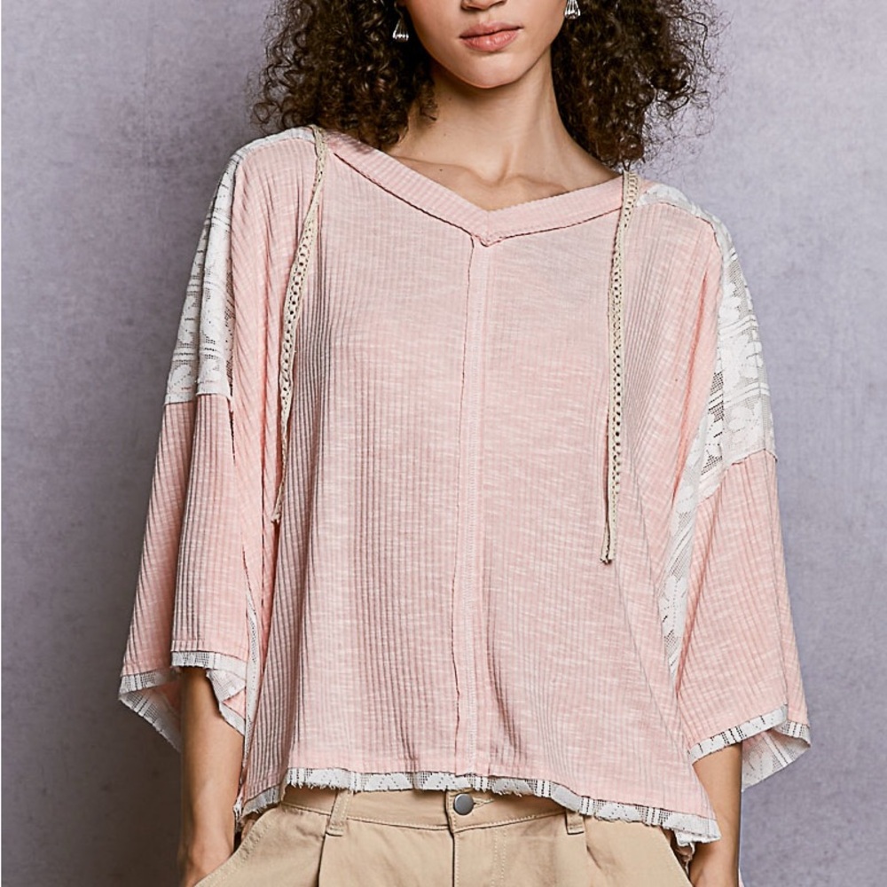 POL Pink Lace-Trimmed Women's Top